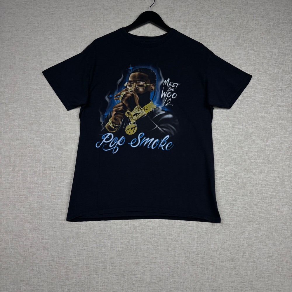 Pop Smoke Meet The Woo V2 Rap Graphic T-Shirt Mens Large Black Short Sleeve Tee